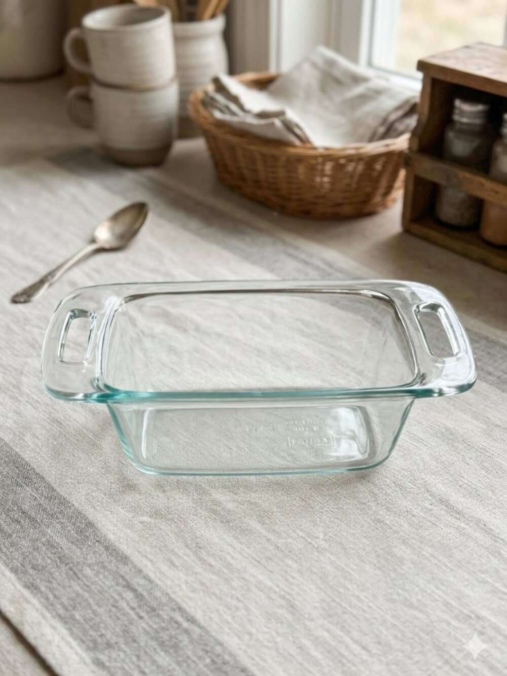 Vintage Pyrex Easy Grab 1.5 Qt Glass Loaf Pan Aqua Green Tint Clear Baking Dish